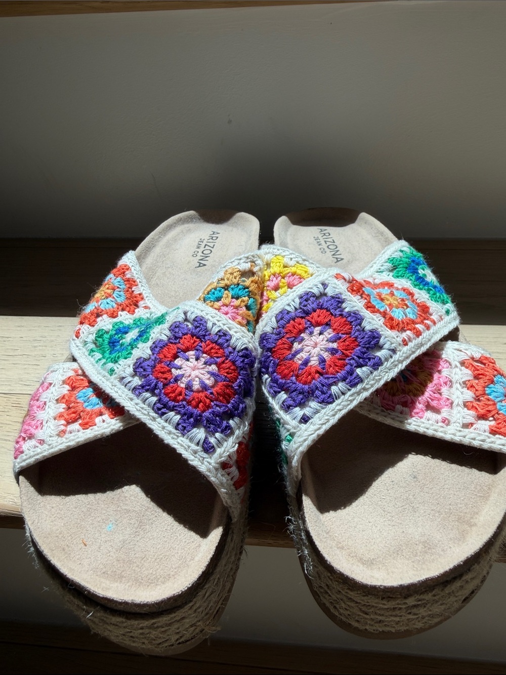 Arizona Jean Company Crochet Multicolor Slide flat form Sandals